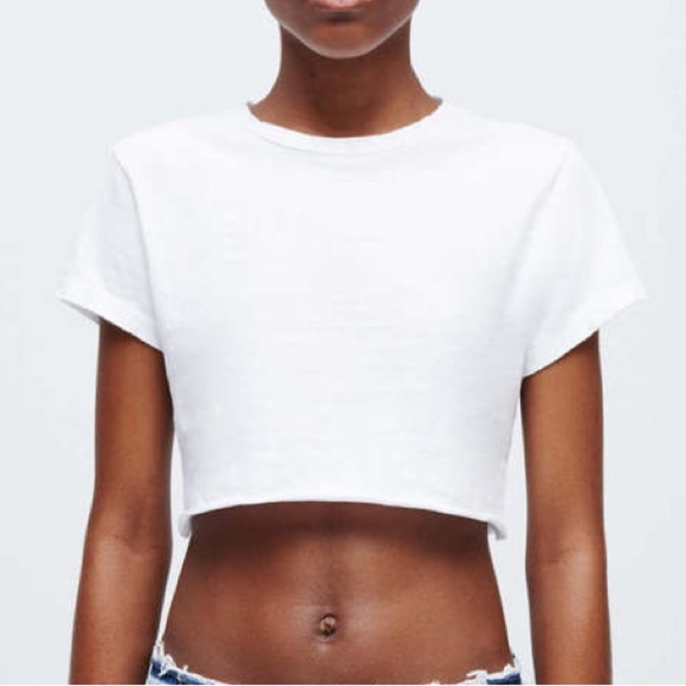 Re/Done White Cropped Short Sleeve Tee